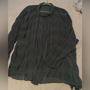 Green crinkle oversized button up